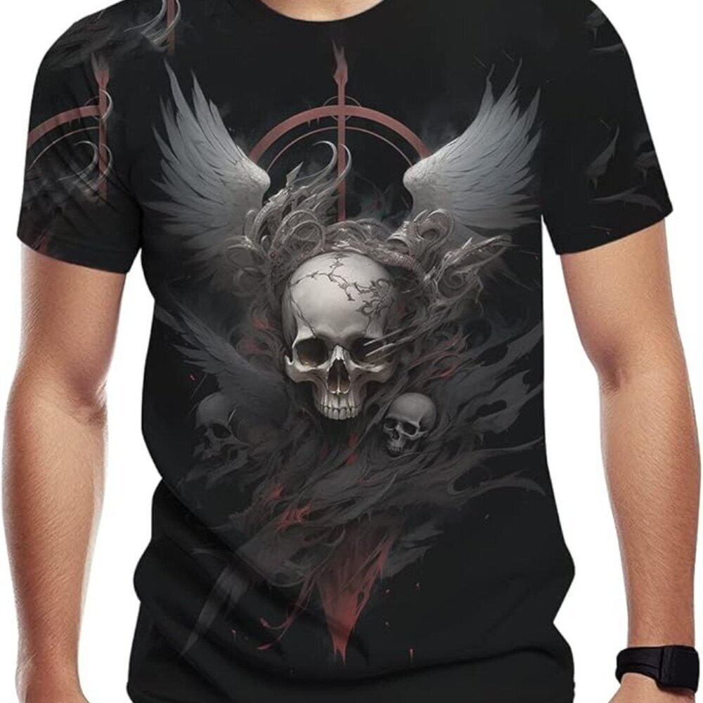 Trippy 3D Print Skull Wave Graphic Tee Men Size 2XL NWOT